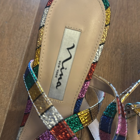 Nina women’s strappy sandals size 37 rainbow stripes open toe. - Picture 2 of 5